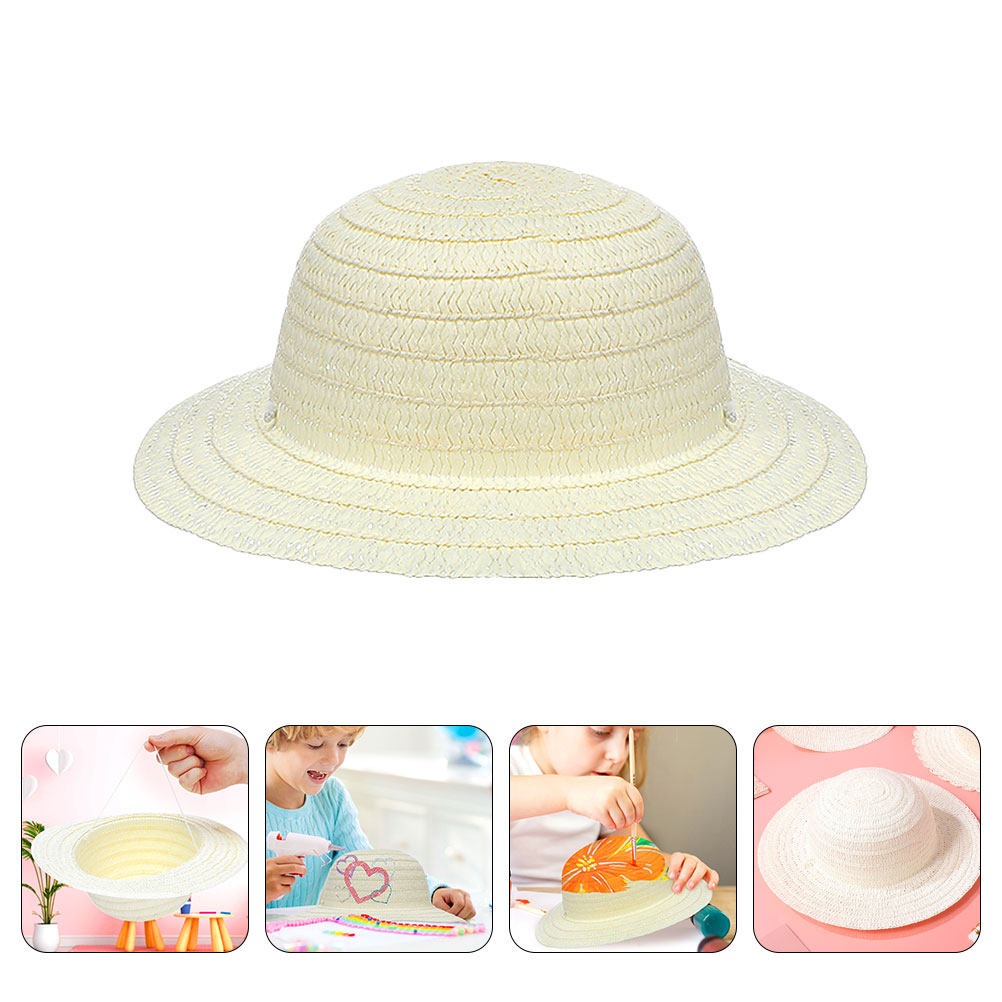 Art Craft Activities - 8Pcs DIY Kids Straw Hats White