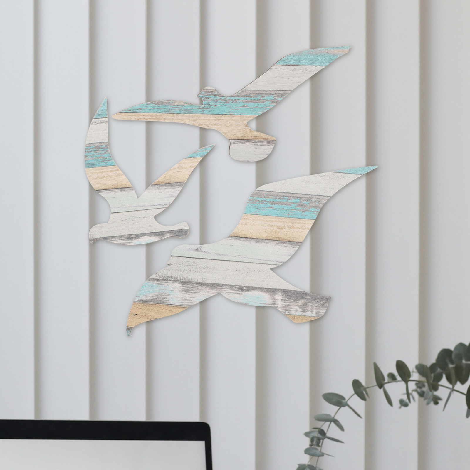 Art And Craft For Nursery - 3Pcs Wooden Seagulls Wall Art Mediterranean