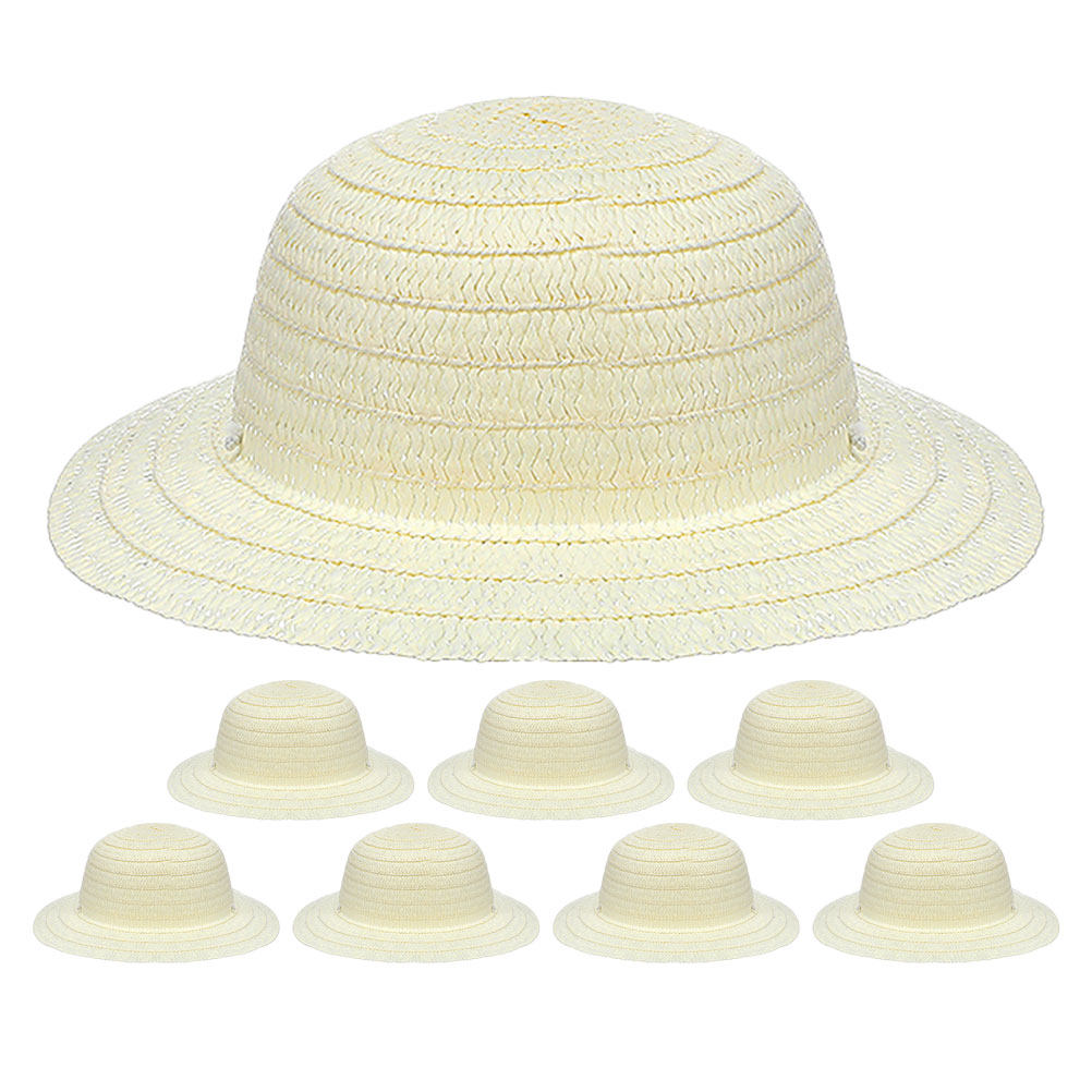 8Pcs DIY Kids Straw Hats White - Art Craft Activities ulasan dan harga