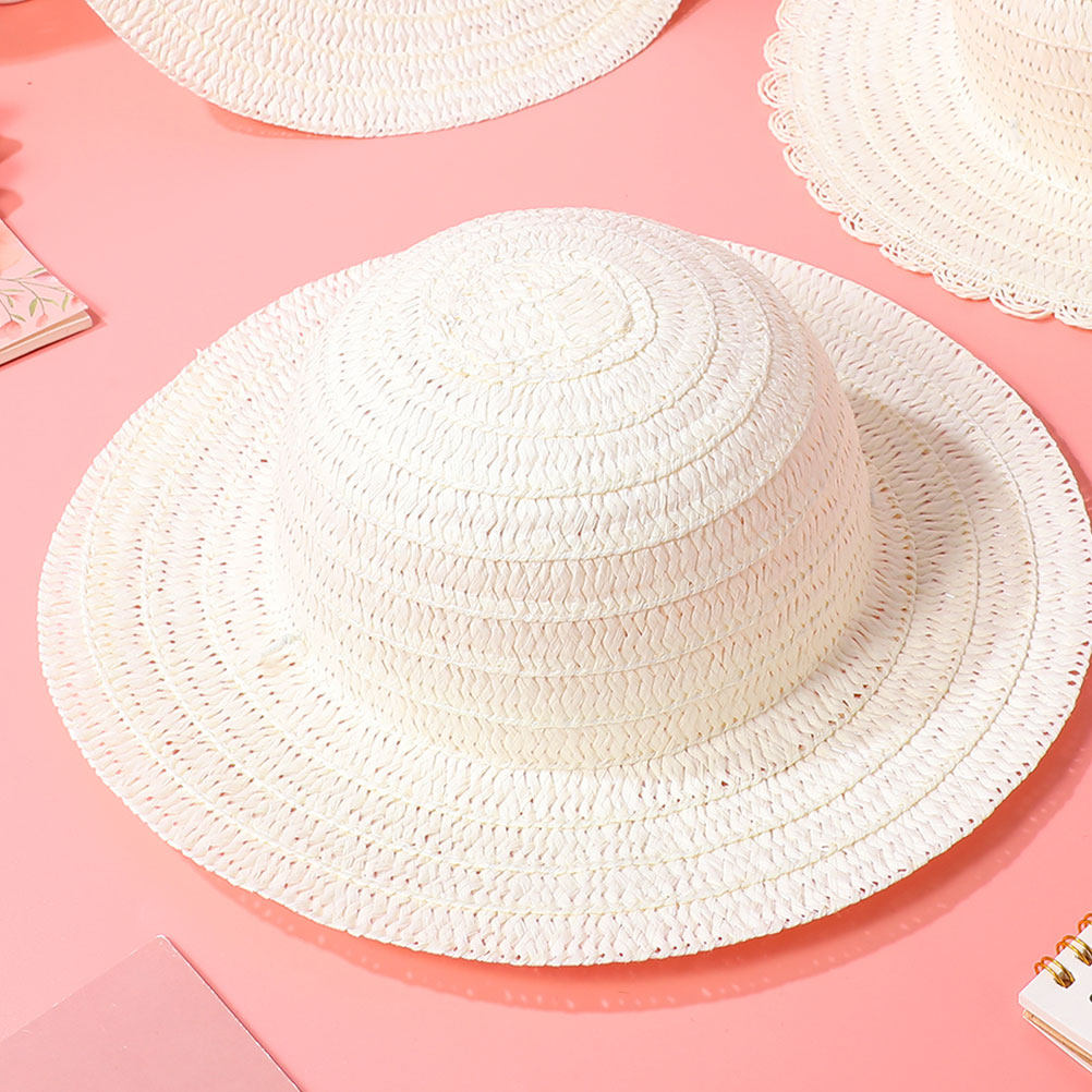 8Pcs DIY Kids Straw Hats White - Art Craft Activities ulasan dan harga