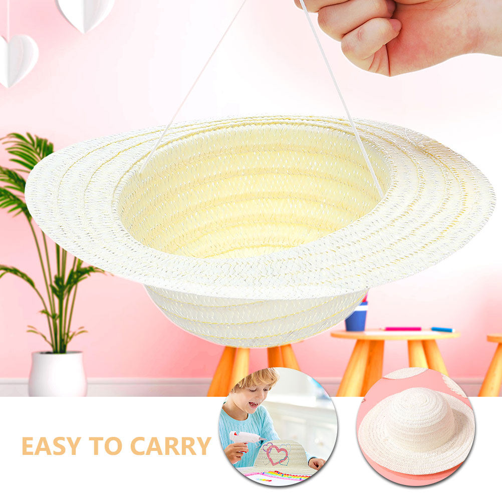 8Pcs DIY Kids Straw Hats White - Art Craft Activities ulasan dan harga