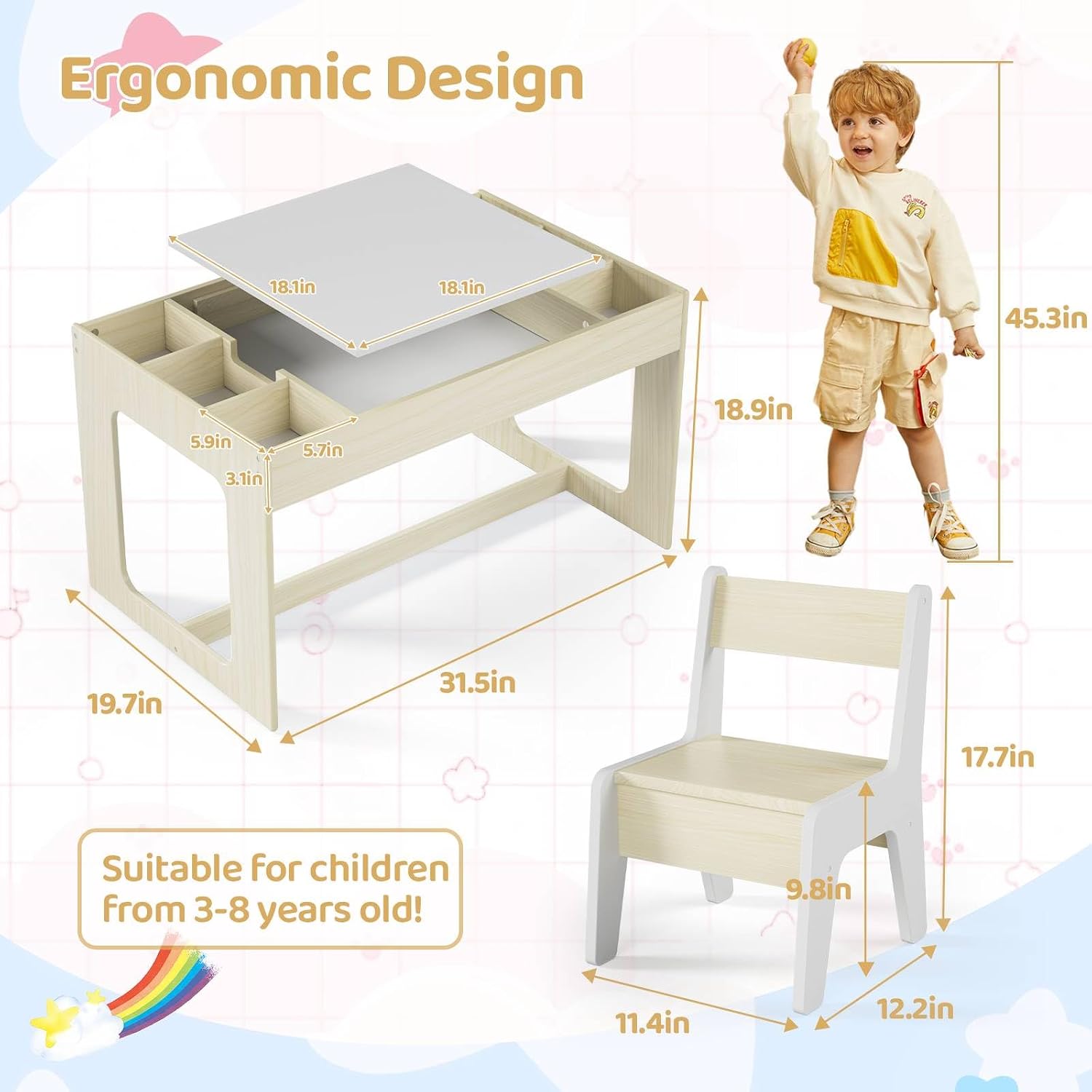 3 in 1 Kids Art Table and Chai - Art And Craft For Nursery ulasan dan harga