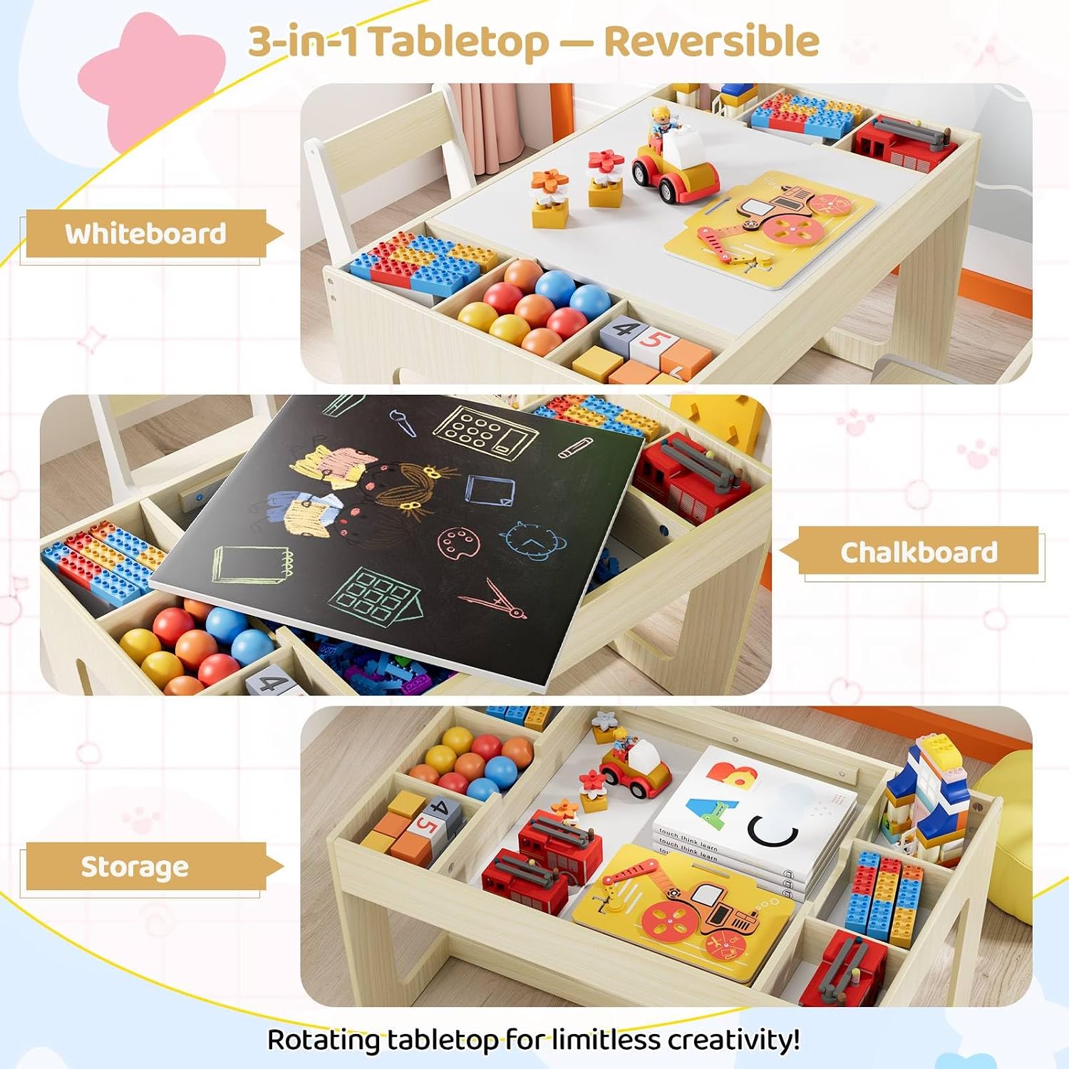 3 in 1 Kids Art Table and Chai - Art And Craft For Nursery ulasan dan harga