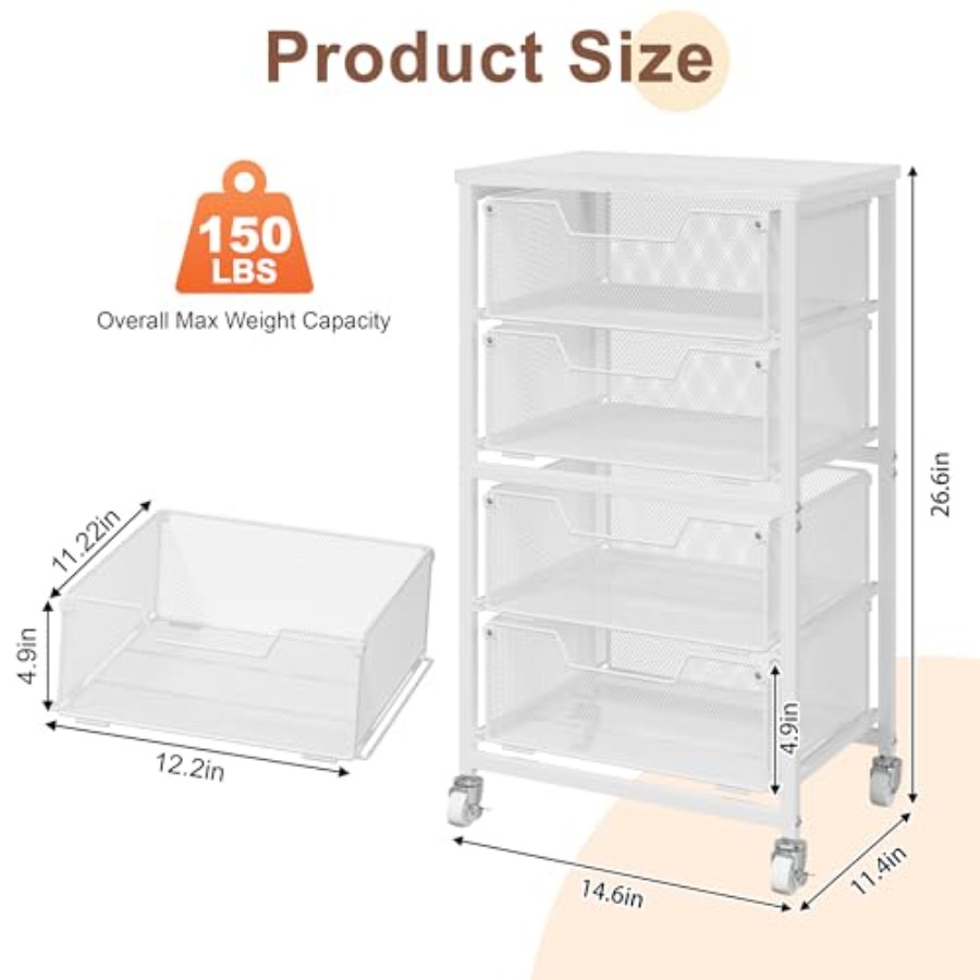 4-Drawer Rolling Storage Cart, - Art Craft Organizer ulasan dan harga