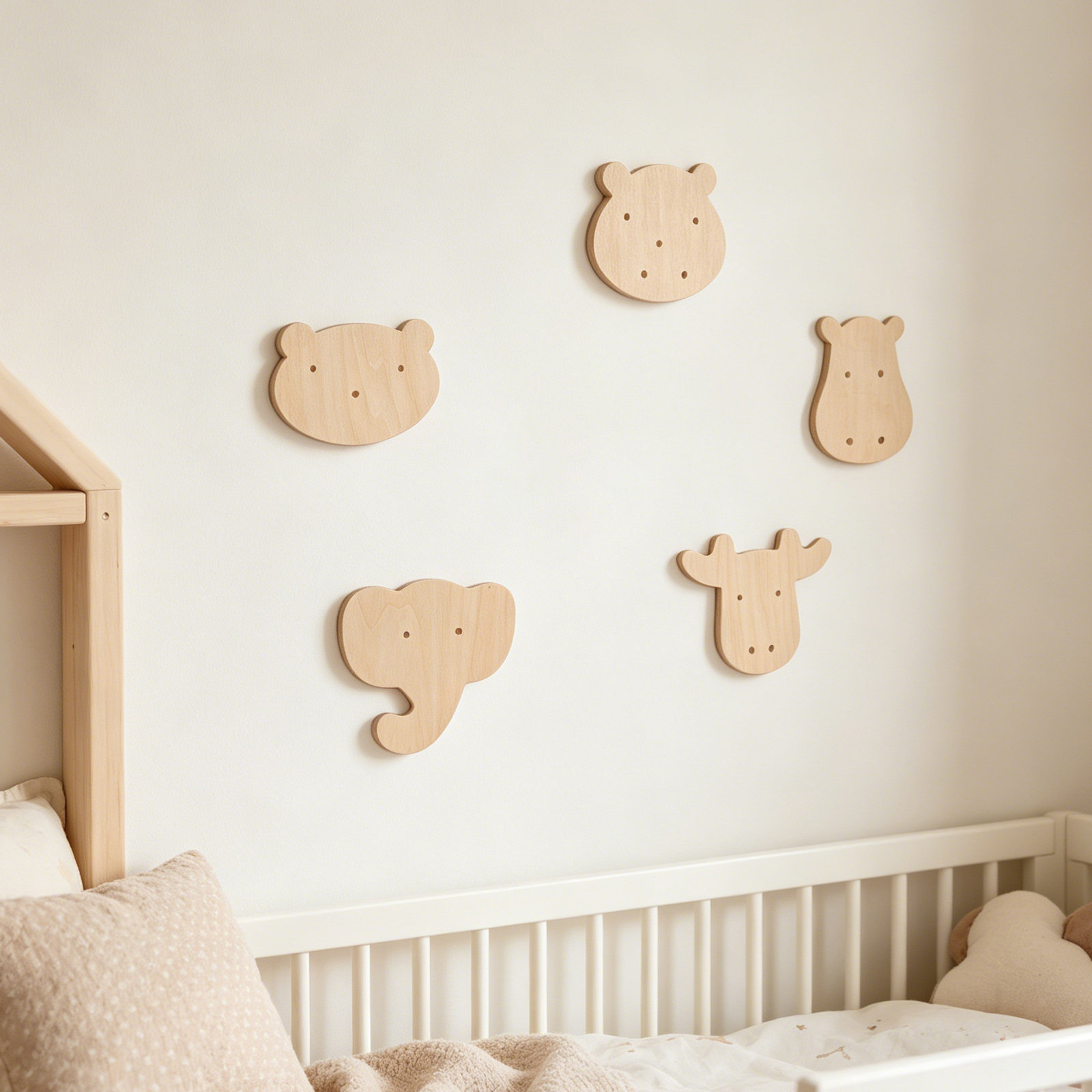 5Pcs Animal Wood Wall Stickers - Art And Craft For Nursery ulasan dan harga