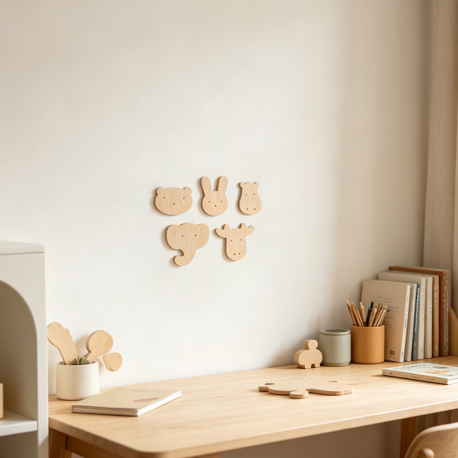 5Pcs Animal Wood Wall Stickers - Art And Craft For Nursery ulasan dan harga