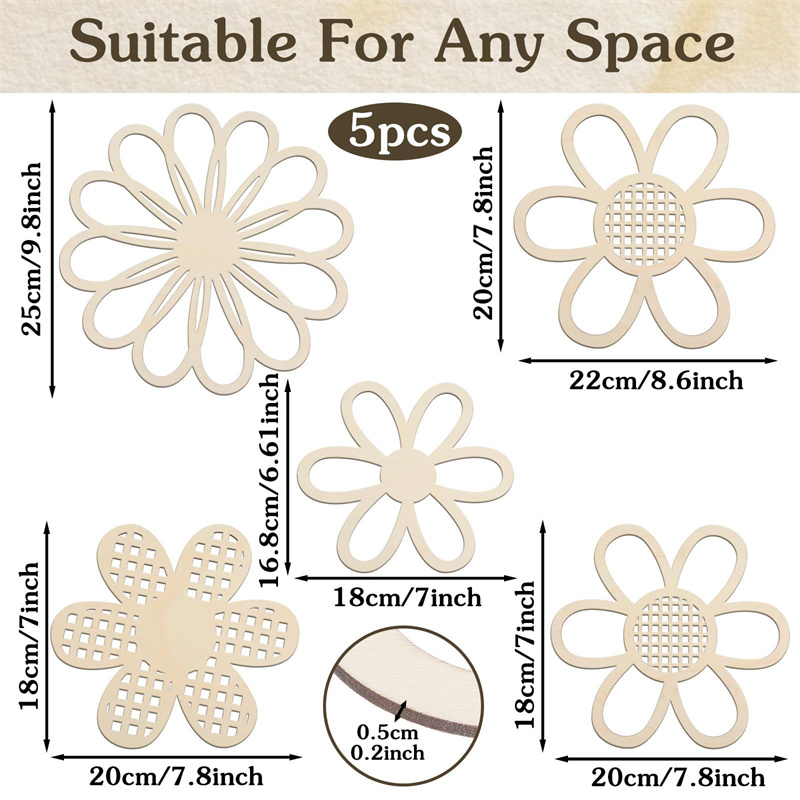 5pcs Wooden Flower Wall Decor  - Art And Craft For Nursery ulasan dan harga