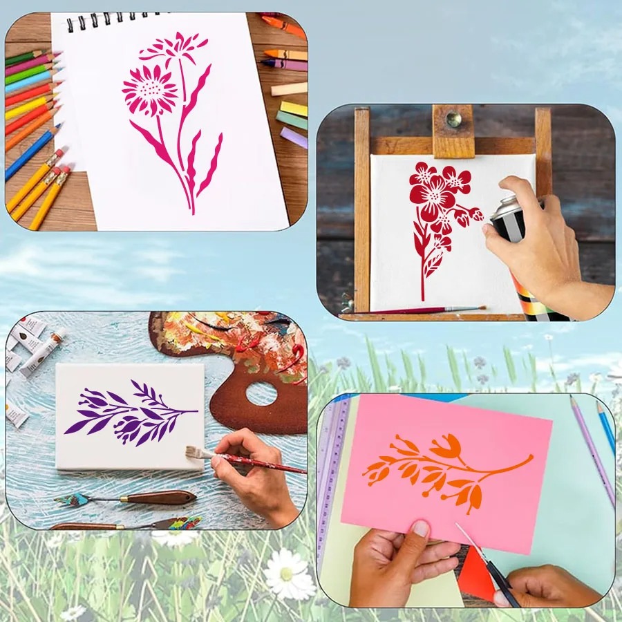 18 Pcs Flower Leaf Stencils Re - Art Craft Activities ulasan dan harga